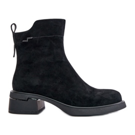 Bottes isolées pour femmes en daim naturel avec fermeture éclair, noir Vinceza 66696