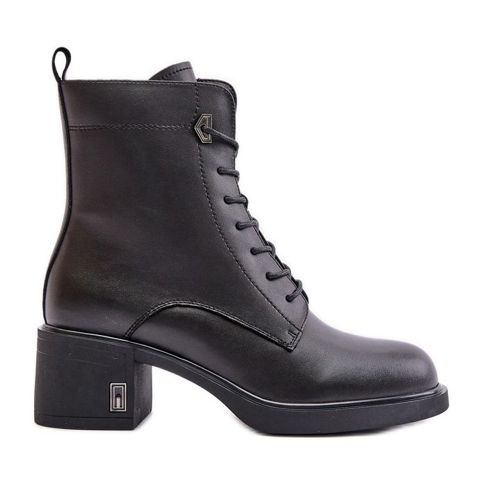 Bottines isolées à talons hauts en cuir naturel, Noir Vinceza 66689 le noir