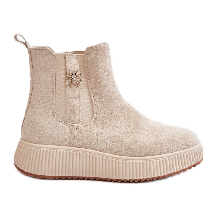 Bottes à enfiler pour femmes sur la plateforme avec une épingle, éco-daim, beige clair Ciatheia