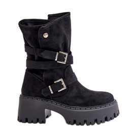 Bottines noires pour femmes sur un talon massif avec boucles et bride Nerelisa