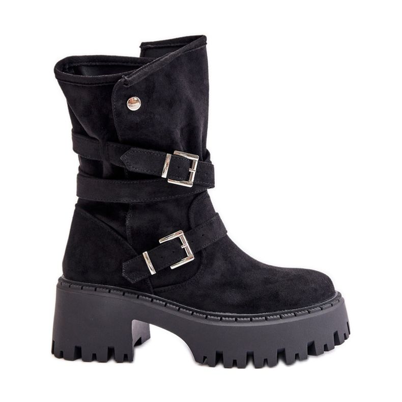 Bottines noires pour femmes sur un talon massif avec boucles et bride Nerelisa le noir
