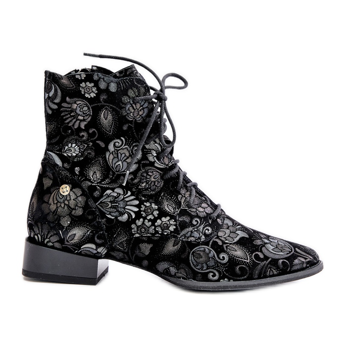Bottines Plates à Motifs en Daim Maciejka 06391-01 Noir le noir