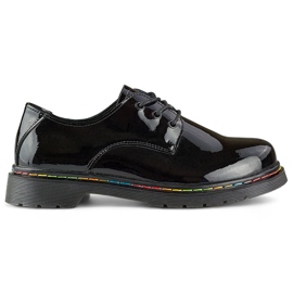 Richelieus femme en cuir verni noir, cuir naturel