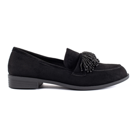 Mocassins femme en daim avec perles le noir Mocassins femme en daim avec perles le noir
