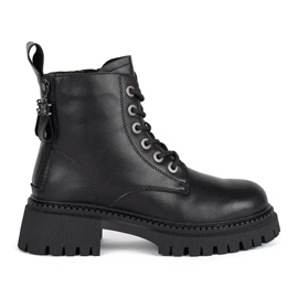 Bottines femme à lacets en cuir noir le noir