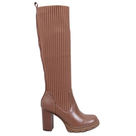 Jaida Bottines à talons kaki avec tige élastique brun