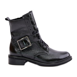 Zazoo 2949 Bottines en cuir avec boucle, noir le noir
