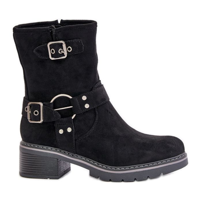 Bottes à talons bas pour femmes avec boucles noires Zudra le noir