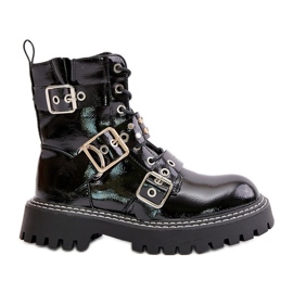 Bottes Ouvrières Brevetées Avec Boucles Noir Serizia