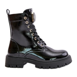 Bottines Worker Isolées Laquées Avec Décoration, Noir Depisa le noir