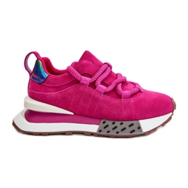 Baskets pour femmes en daim sur la plateforme avec laçage épais Artiker 55C0086 Fuchsia rose