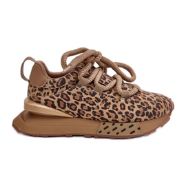 Baskets en daim pour femmes sur la plateforme avec laçage épais léopard Artiker 55C0135 marron brun
