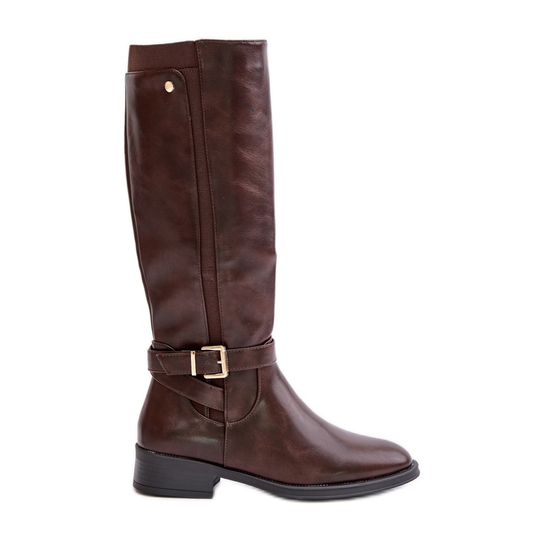 Bottes isolées à talons plats pour femmes avec boucle dorée marron Arsisna brun