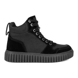 Bottines noires en cuir naturel avec semelle épaisse en relief le noir
