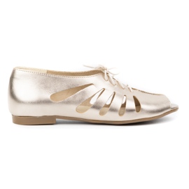Exquisite Ballerines femme en cuir ajouré 1444EX Doré d'or