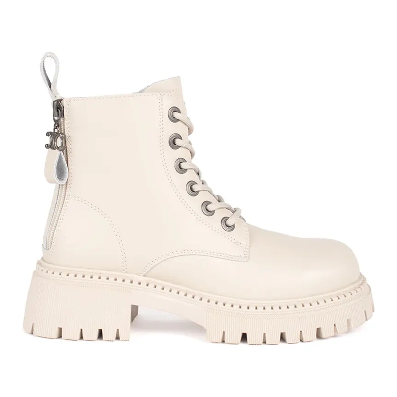Bottines à lacets femme en cuir beige