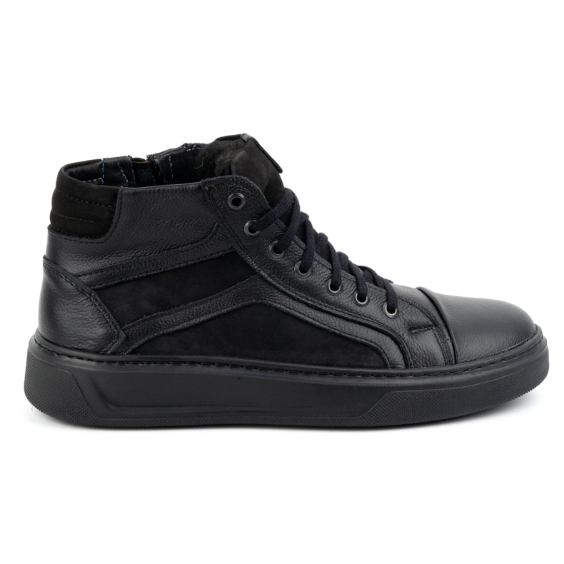KOMODO Baskets d'hiver en cuir pour hommes 886K Noir le noir