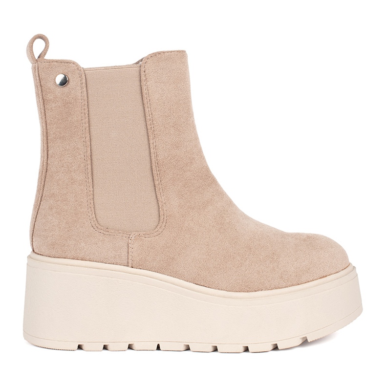 Bottines Chelsea en daim beige à semelles compensées