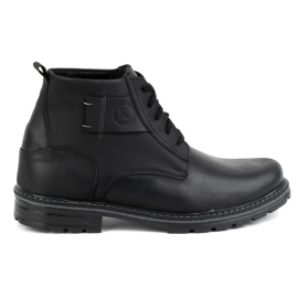 KOMODO Bottines d'hiver en cuir pour hommes 935K, noires