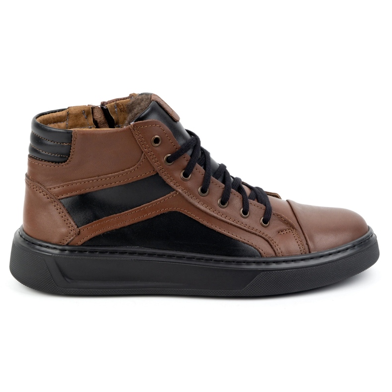 KOMODO Chaussures en cuir pour hommes, baskets d'hiver 886K, marron brun