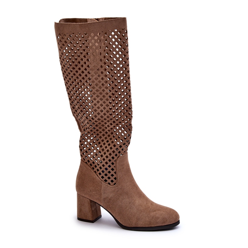 Bottines à talons hauts ajourées en daim beige Jolenna