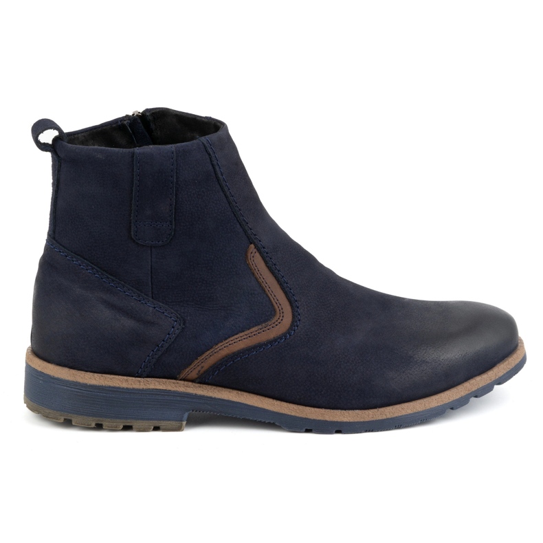KOMODO Bottines d'hiver en cuir pour hommes 924K, bleu marine