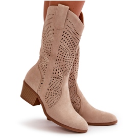 Santiags Ajourées à Talon Haut pour Femme, Beige Iceda