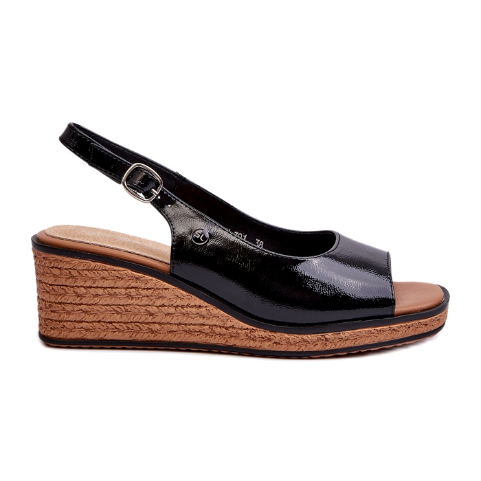 Sandales compensées vernies pour femmes Sergio Leone SK301 Noir le noir