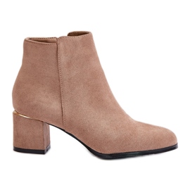 Bottines à talons hauts en daim écologique fermées par une fermeture éclair, Sairis beige foncé