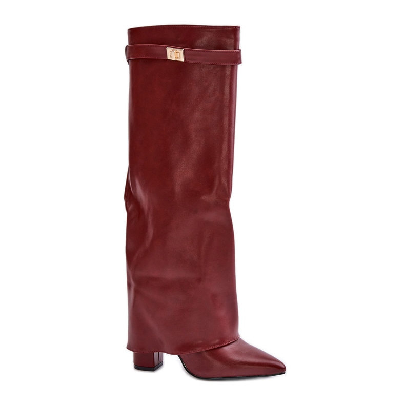 Bottes en cuir écologique pour femmes avec tige relevée sur talon haut, bordeaux Avamora rouge Bottes en cuir écologique pour femmes avec tige relevée sur talon haut, bordeaux Avamora rouge