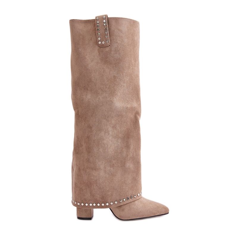 Bottes pour femmes Kaithena beiges avec tige à revers sur talon haut