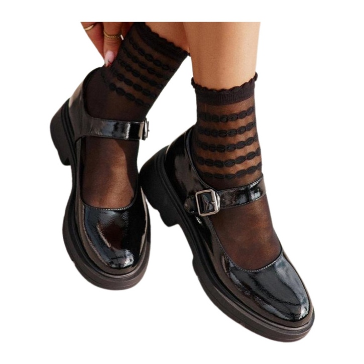 Chaussures en cuir verni pour femme avec boucle, Noir Plikuria le noir