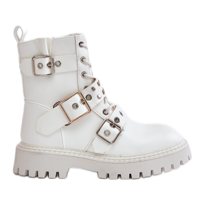 Bottes De Travail En Cuir Eco Avec Boucles Blanc Serizia blanche Bottes De Travail En Cuir Eco Avec Boucles Blanc Serizia blanche