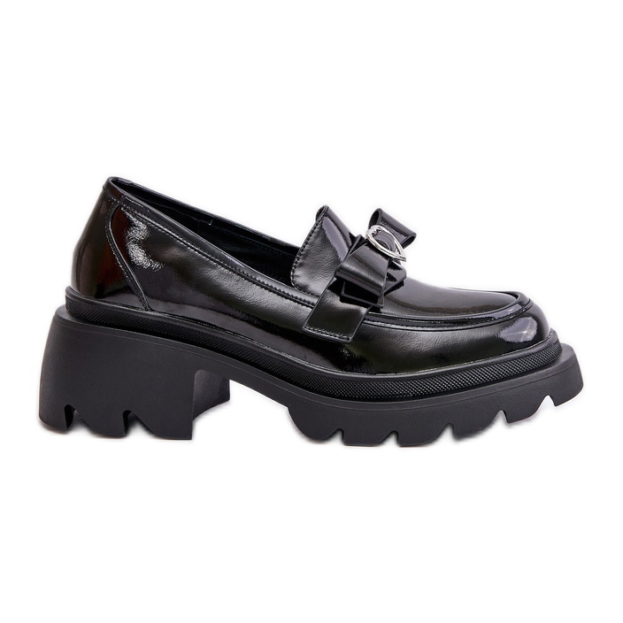 S.Barski Mocassins en cuir pour femmes avec nœud et cœur D&amp;A LZ42-032 Noir le noir