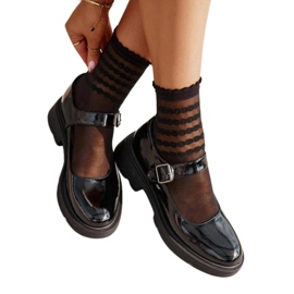 Chaussures en cuir verni pour femme avec ceinture, Noir Vinceza 62179