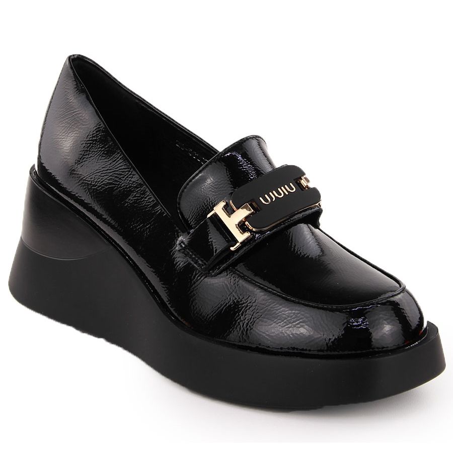 Chaussures compensees en cuir pour femmes noires Vinceza 58337 le noir