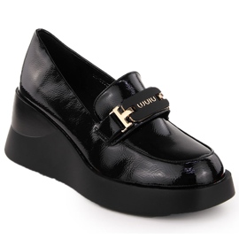 Chaussures compensées en cuir pour femmes, noires, Vinceza 58337