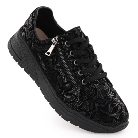 Chaussures femme en cuir noir à fleurs T.Sokolski J24-333