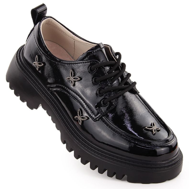 Richelieus en cuir pour femmes avec rivets, noir Artiker 55C1011 le noir