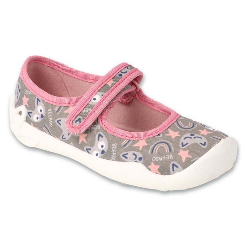 Befado chaussons enfant avec velcro, à motifs, 114Y543, gris/rose Befado chaussons enfant avec velcro, à motifs, 114Y543, gris/rose