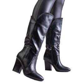 Bottes noires à talons hauts en cuir écologique Amare le noir