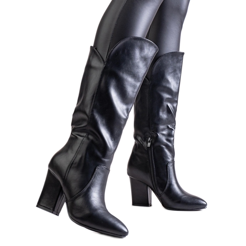 Bottes noires à talons hauts en cuir écologique Amare le noir