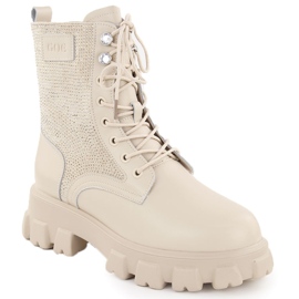 Bottines femme en cuir avec strass, beige Goe OO2N4108