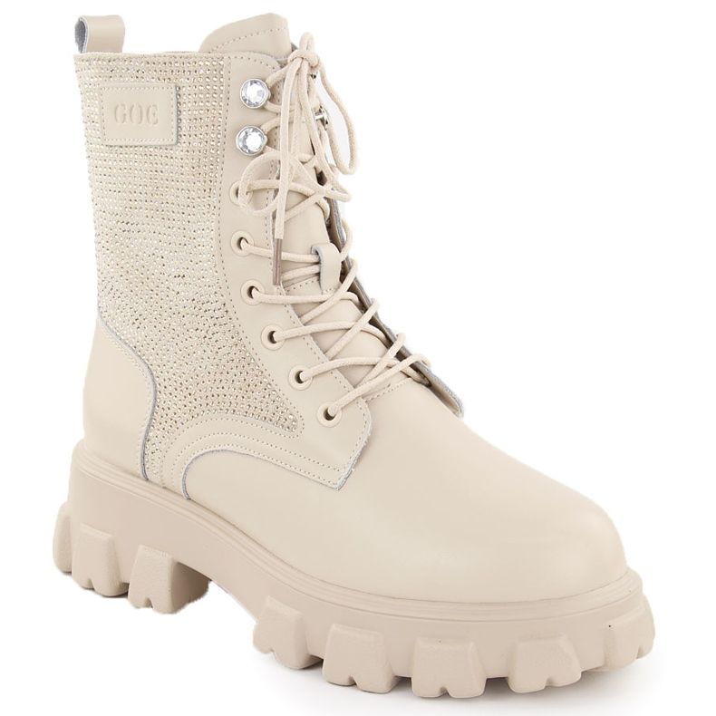 Bottines femme en cuir avec strass, beige Goe OO2N4108