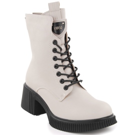 Bottines en cuir beiges pour femmes Vinceza 66671