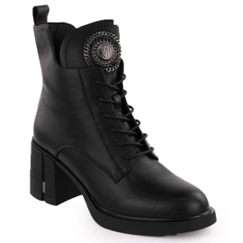 Bottines en cuir pour femmes avec décoration, noir Vinceza 66676