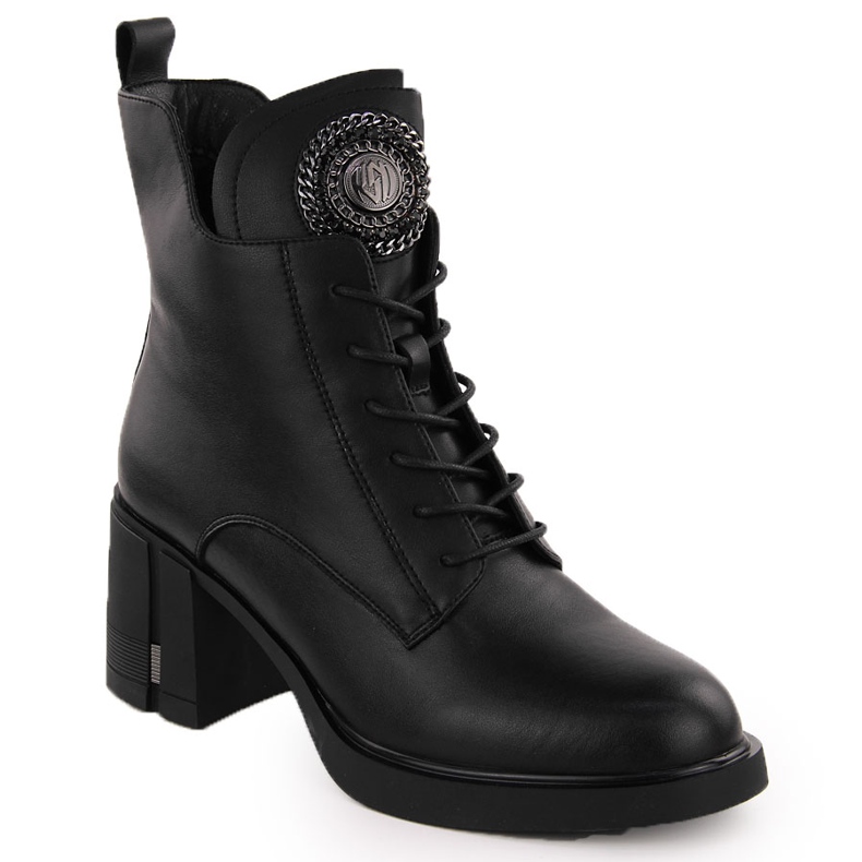 Bottines en cuir pour femmes avec décoration, noir Vinceza 66676 le noir Bottines en cuir pour femmes avec décoration, noir Vinceza 66676 le noir