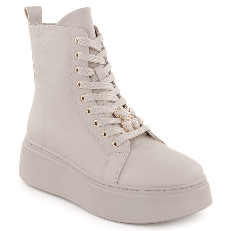 Bottes en cuir beige sur plateforme avec ours en peluche Vinceza 66701