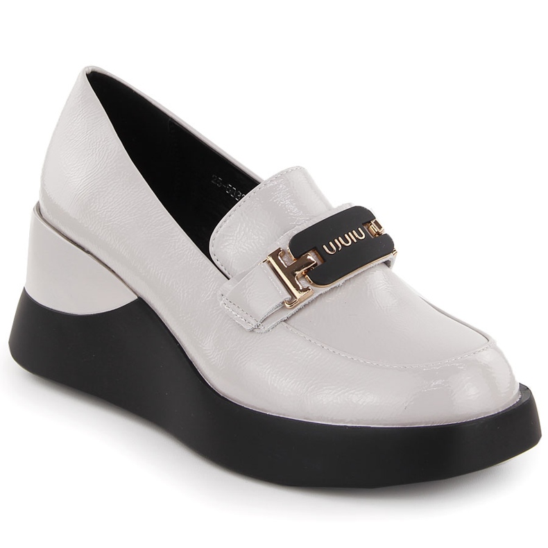 Chaussures compensées en cuir gris pour femmes Vinceza 58337 Chaussures compensées en cuir gris pour femmes Vinceza 58337