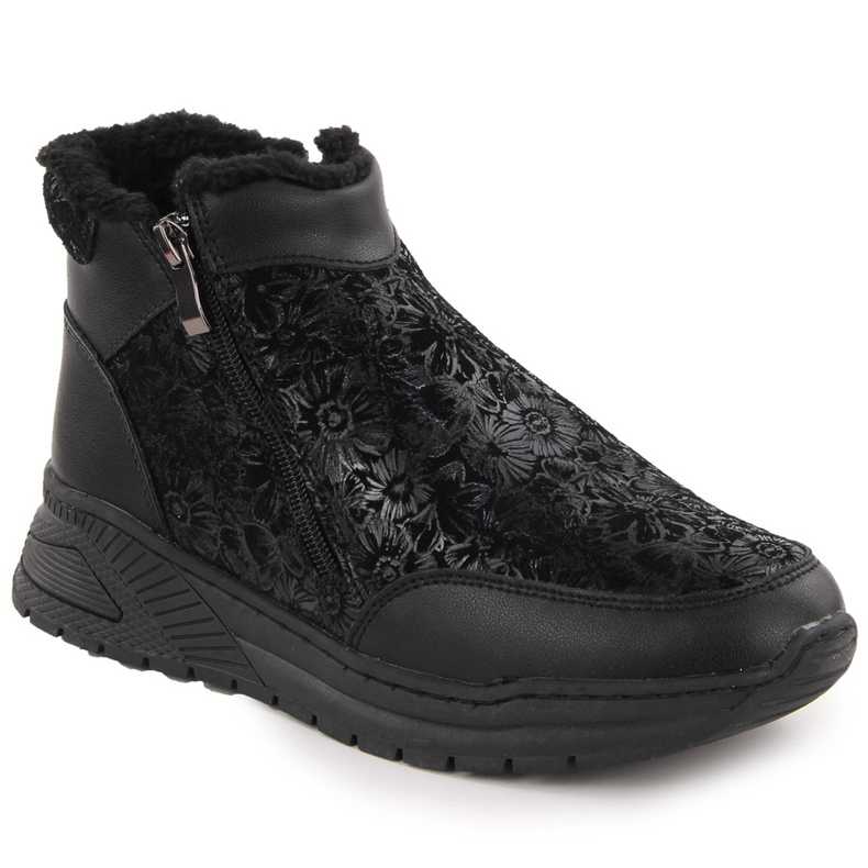 Bottines femme en cuir noir à fleurs T.Sokolski Z24-329 le noir